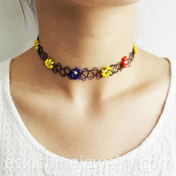 Beaded Flower Tattoo Choker